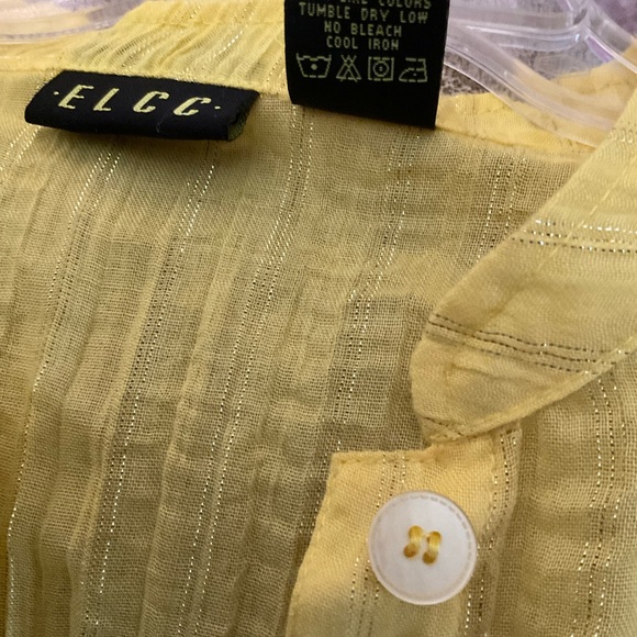 Vintage Ladies Shirt Overblouse, sheer, bright yellow with metallic thread - Picture 4 of 6